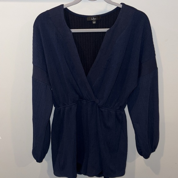 Lulus One Last Chance Navy Blue Jacquard Knit Long Sleeve Romper Size Small - Picture 8 of 16
